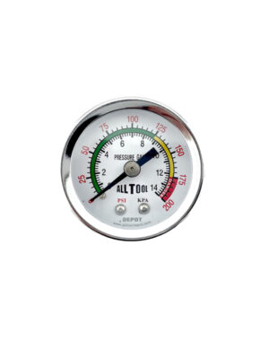 Accurate 1-1/2" Air Pressure Gauge - Color Coded, 0 to 200 PSI, Center Back Mount