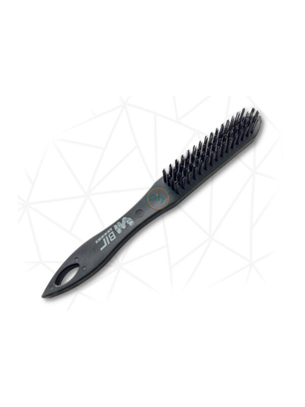 Carbon Steel Wire Brush with Curved Plastic Handle – Durable Cleaning Tool | කාබන් ස්ටීල් තුඩු යන්ත්‍රය
