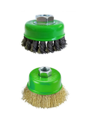M14 M10 Twisted & Cup Brush 4.5" – Brass Gold Thread for Heavy Cleaning & Polishing | තුඩු සහ පොලිෂ් කිරීමට යෝග්‍ය